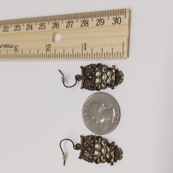 Owl Earrings Articulated Pierced - Picture 4 of 6